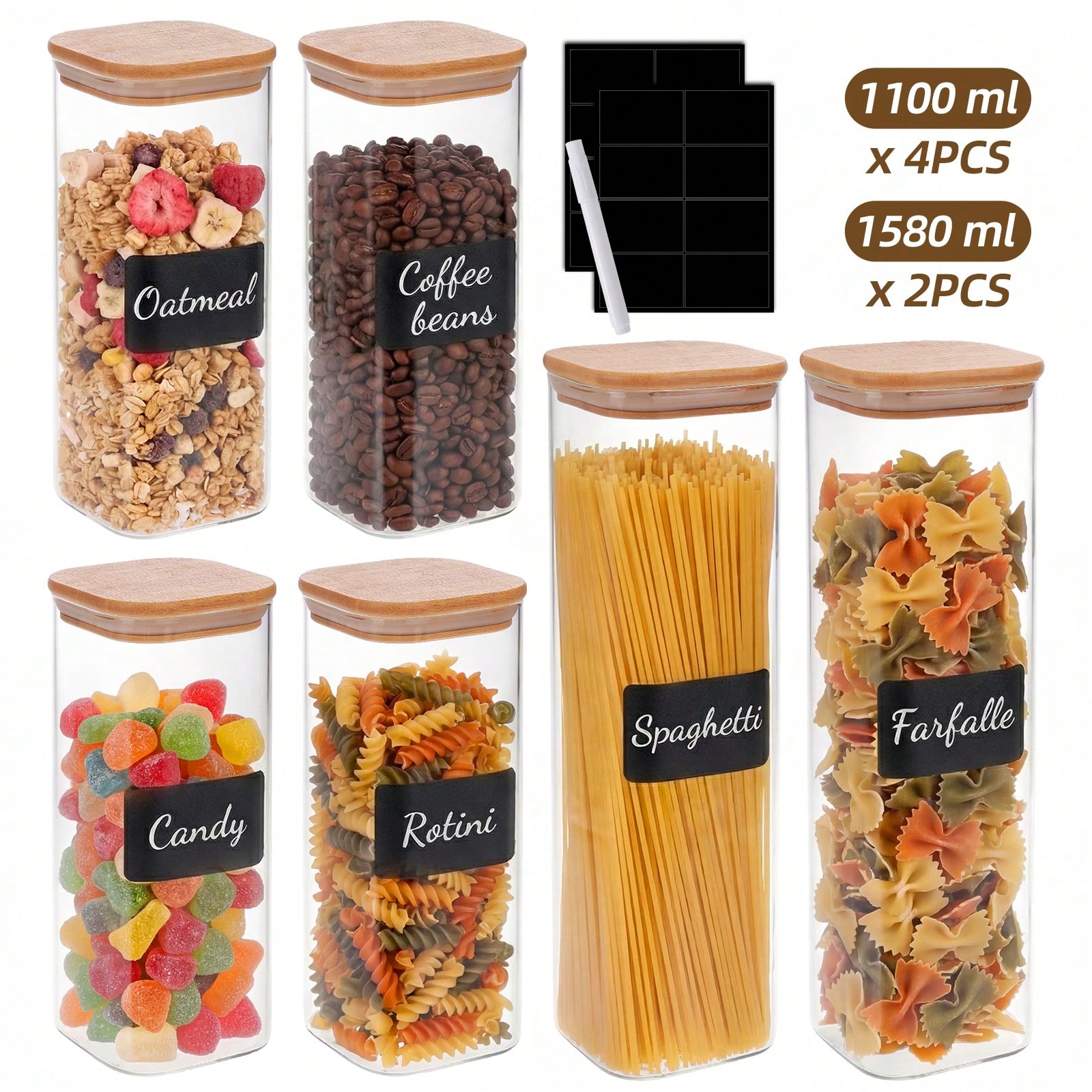 Snacks Food Labels - Conjunto de 12 Potes de Vidro